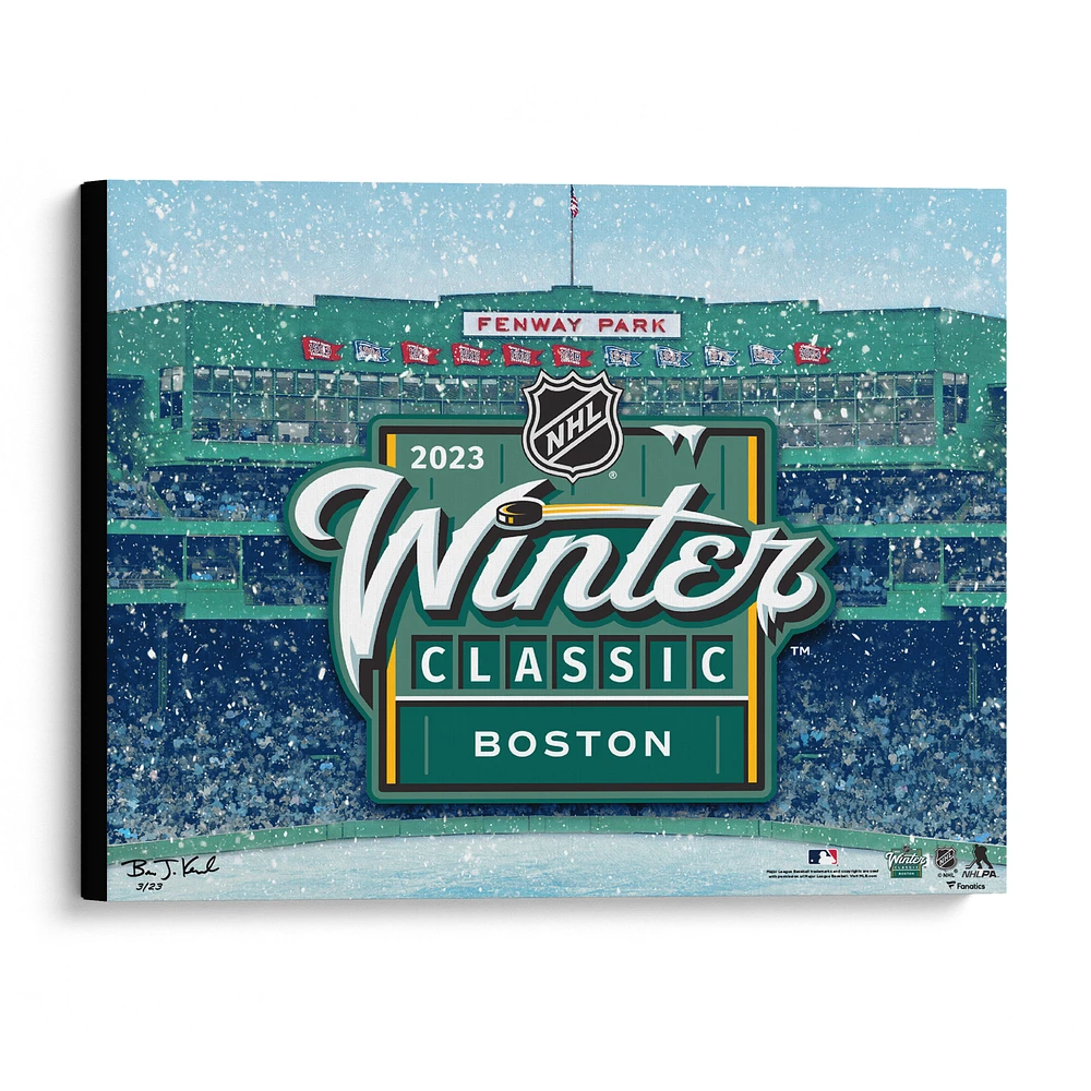 Pittsburgh Penguins vs. Boston Bruins 2023 NHL Winter Classic Stretched 20" x 24" Canvas Giclee Print - Designed and Signed by Artist Brian Konnick - Limited Edition of 23