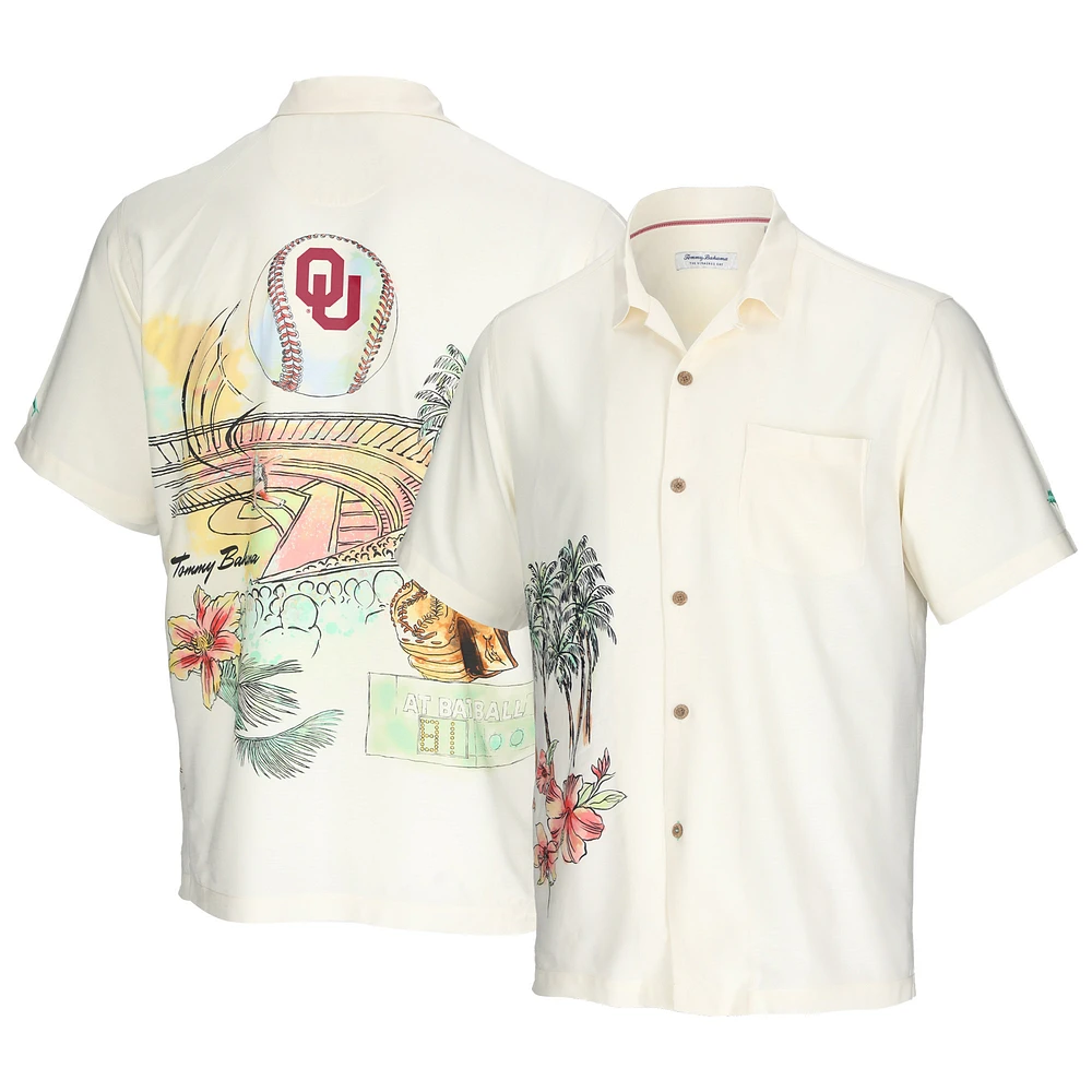 Men's Tommy Bahama Cream Oklahoma Sooners Paradise Fly Ball Camp Button-Up Shirt