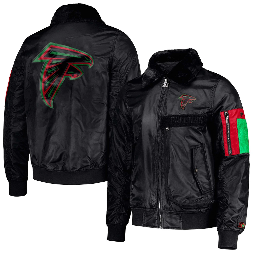Men's Starter x Ty Mopkins Black Atlanta Falcons Black History Month Satin Full-Zip Jacket