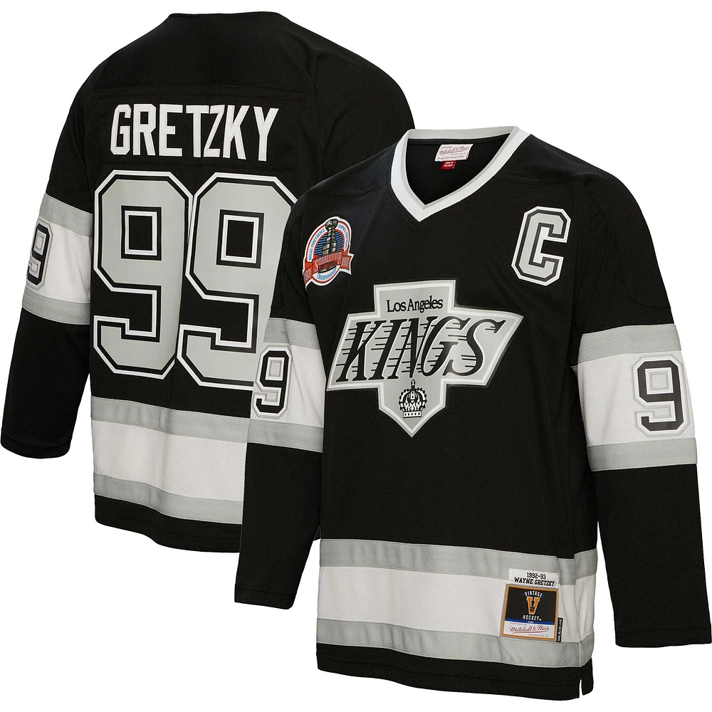 Men's Mitchell & Ness Wayne Gretzky Black Los Angeles Kings 1992 Captain Patch Blue Line Player Jersey