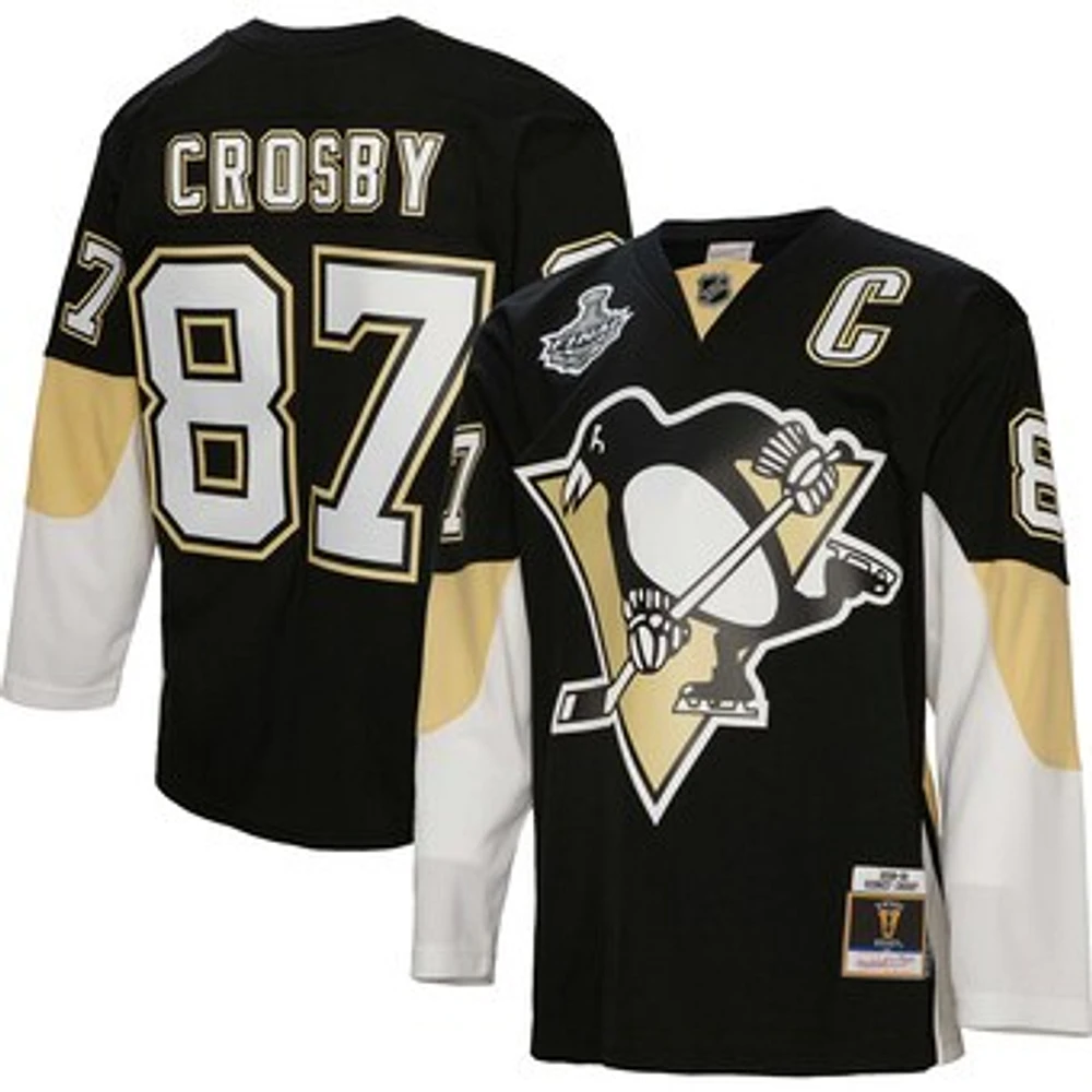 Men's Mitchell & Ness Sidney Crosby Black Pittsburgh Penguins  2008 Captain Patch Blue Line Player Jersey
