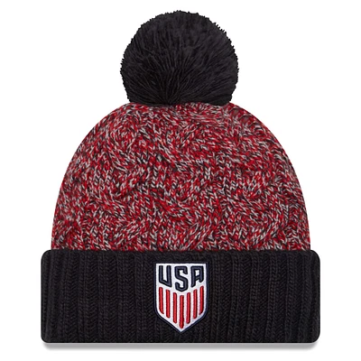 Youth New Era Navy/Red USMNT Marled Cuffed Knit Hat with Pom