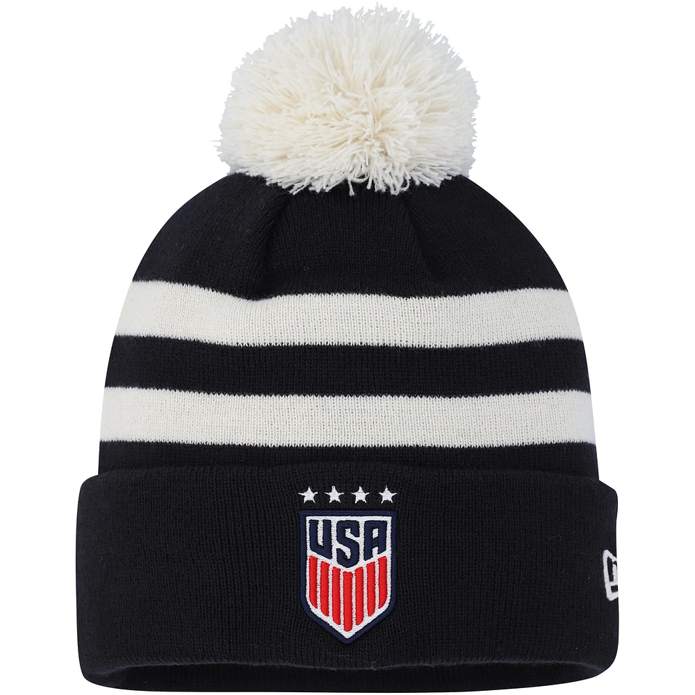 Men's New Era Navy USWNT Team Cuffed Knit Hat with Pom