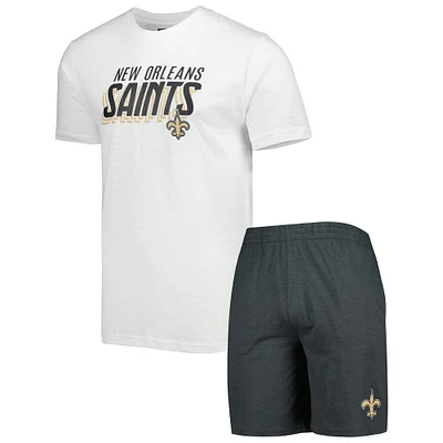 Men's Concepts Sport Charcoal/White New Orleans Saints Downfield Top & Shorts Sleep Set