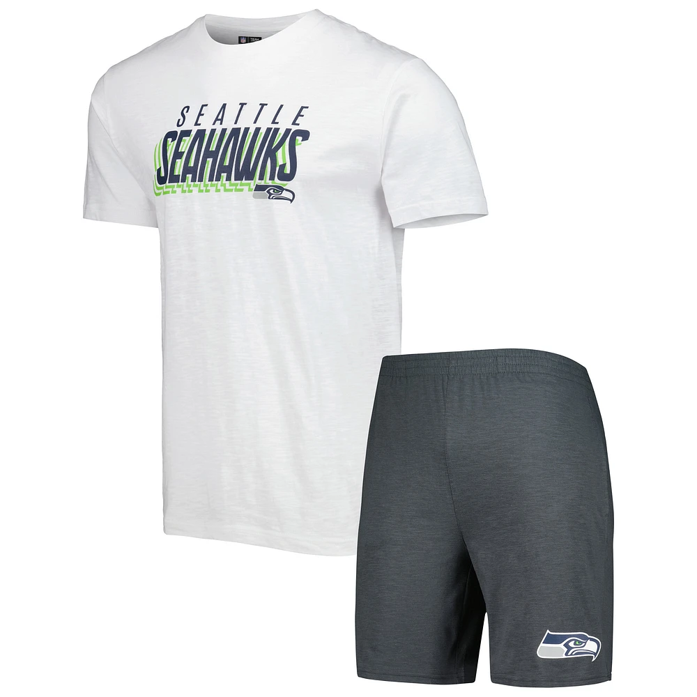 Men's Concepts Sport Charcoal/White Seattle Seahawks Downfield Top & Shorts Sleep Set