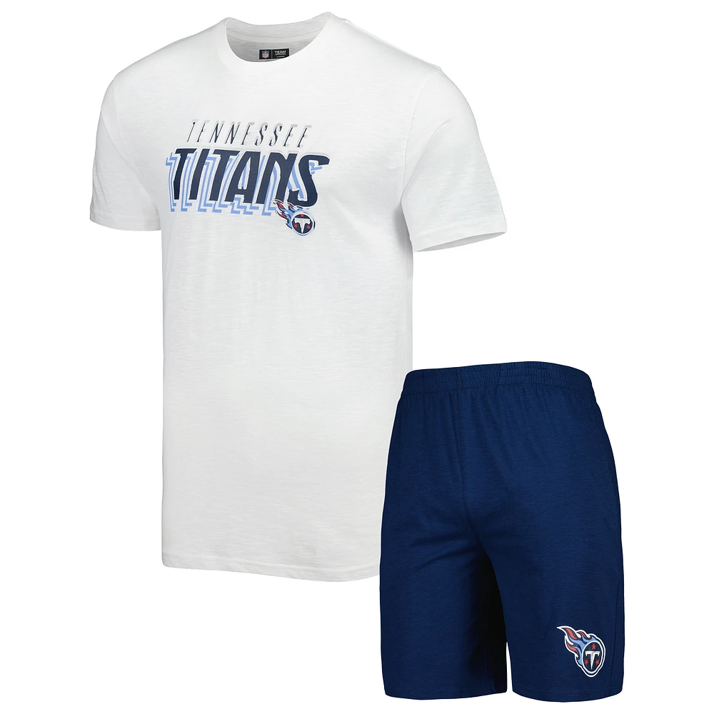 Men's Concepts Sport Navy/White Tennessee Titans Downfield Top & Shorts Sleep Set