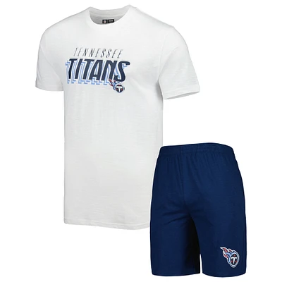Men's Concepts Sport Navy/White Tennessee Titans Downfield Top & Shorts Sleep Set