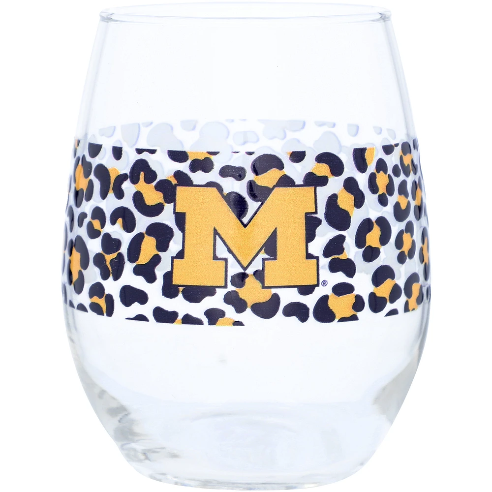 Michigan Wolverines 15oz. Leopard Stemless Glass