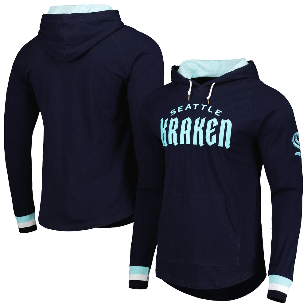 Men's Mitchell & Ness Deep Sea Blue Seattle Kraken Legendary Slub Hoodie Long Sleeve T-Shirt