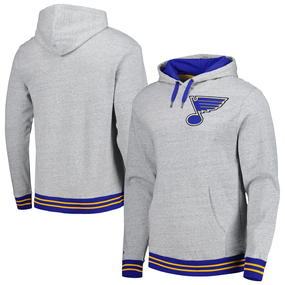 Men's Mitchell & Ness Heather Gray St. Louis Blues Classic French Terry Pullover Hoodie