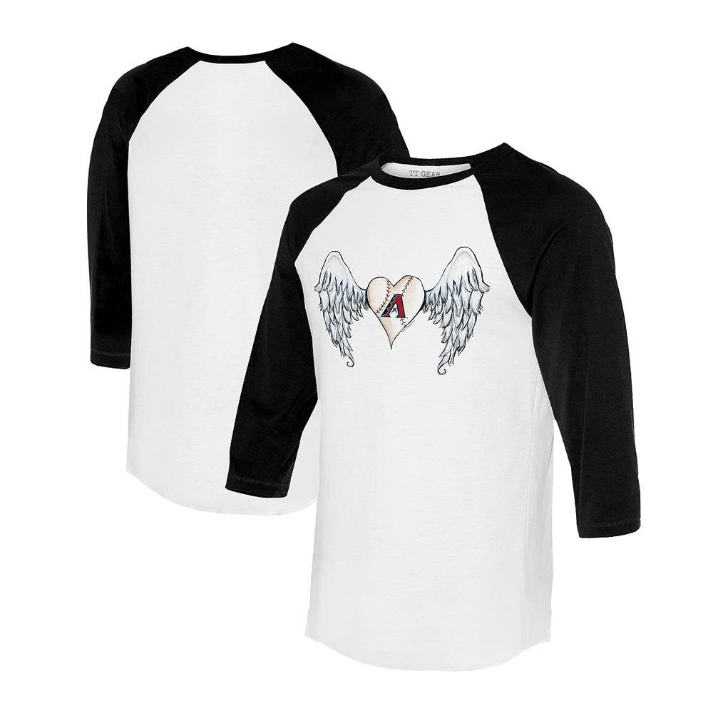 Women's Tiny Turnip White/Black Arizona Diamondbacks Angel Wings 3/4-Sleeve Raglan T-Shirt