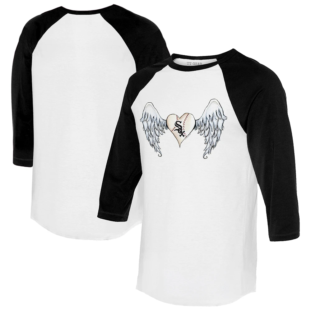Women's Tiny Turnip White/Black Chicago White Sox Angel Wings 3/4-Sleeve Raglan T-Shirt