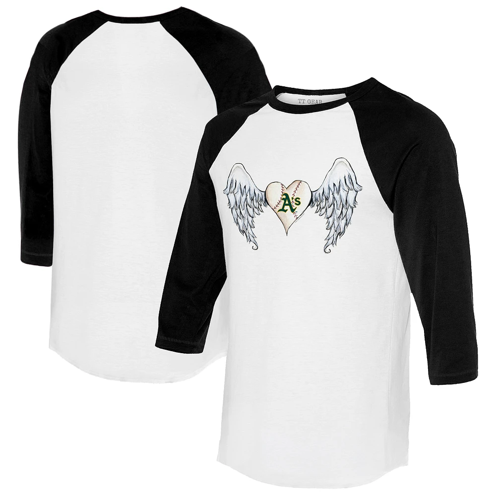 Women's Tiny Turnip White/Black Athletics Angel Wings 3/4-Sleeve Raglan T-Shirt