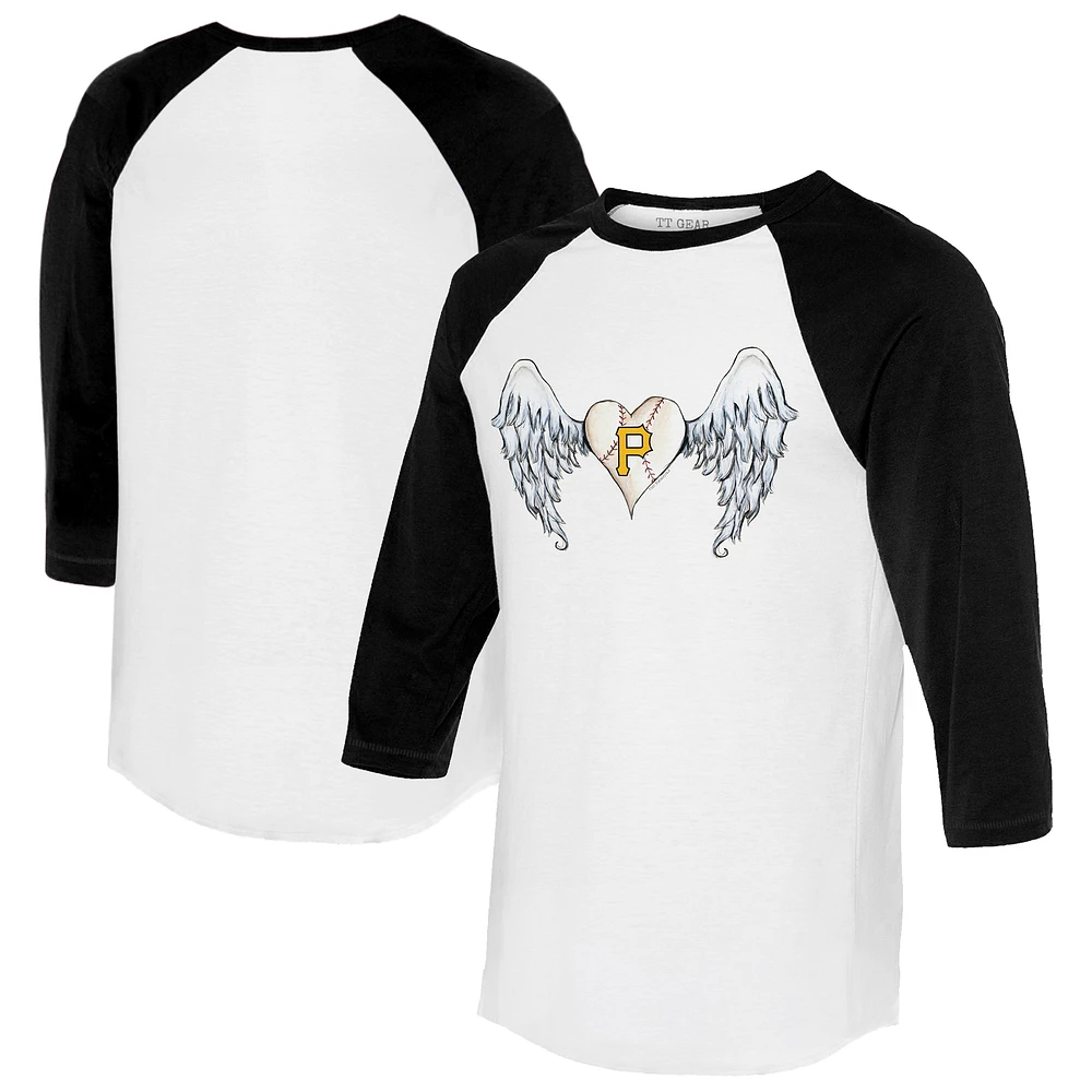 Women's Tiny Turnip White/Black Pittsburgh Pirates Angel Wings 3/4-Sleeve Raglan T-Shirt