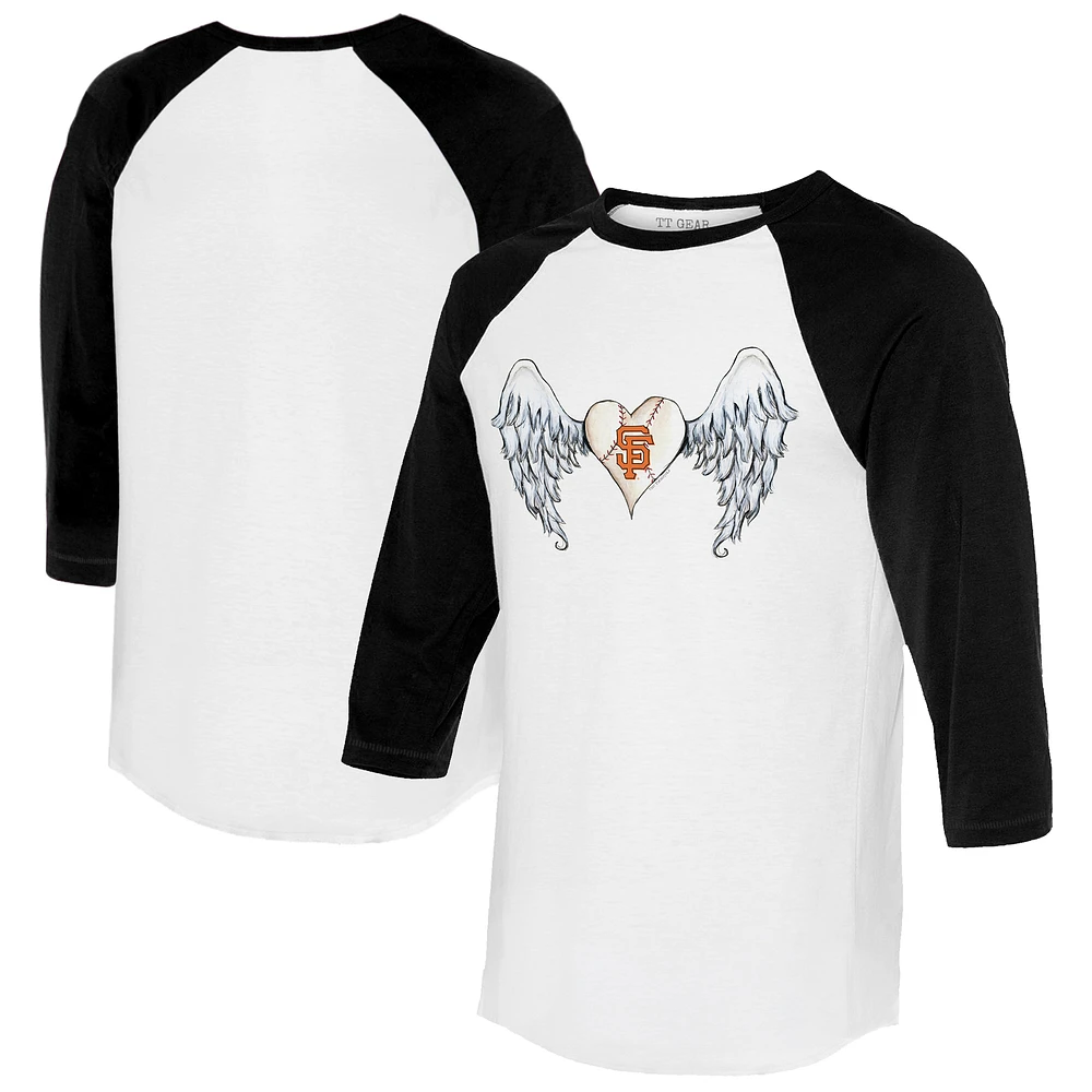 Women's Tiny Turnip White/Black San Francisco Giants Angel Wings 3/4-Sleeve Raglan T-Shirt