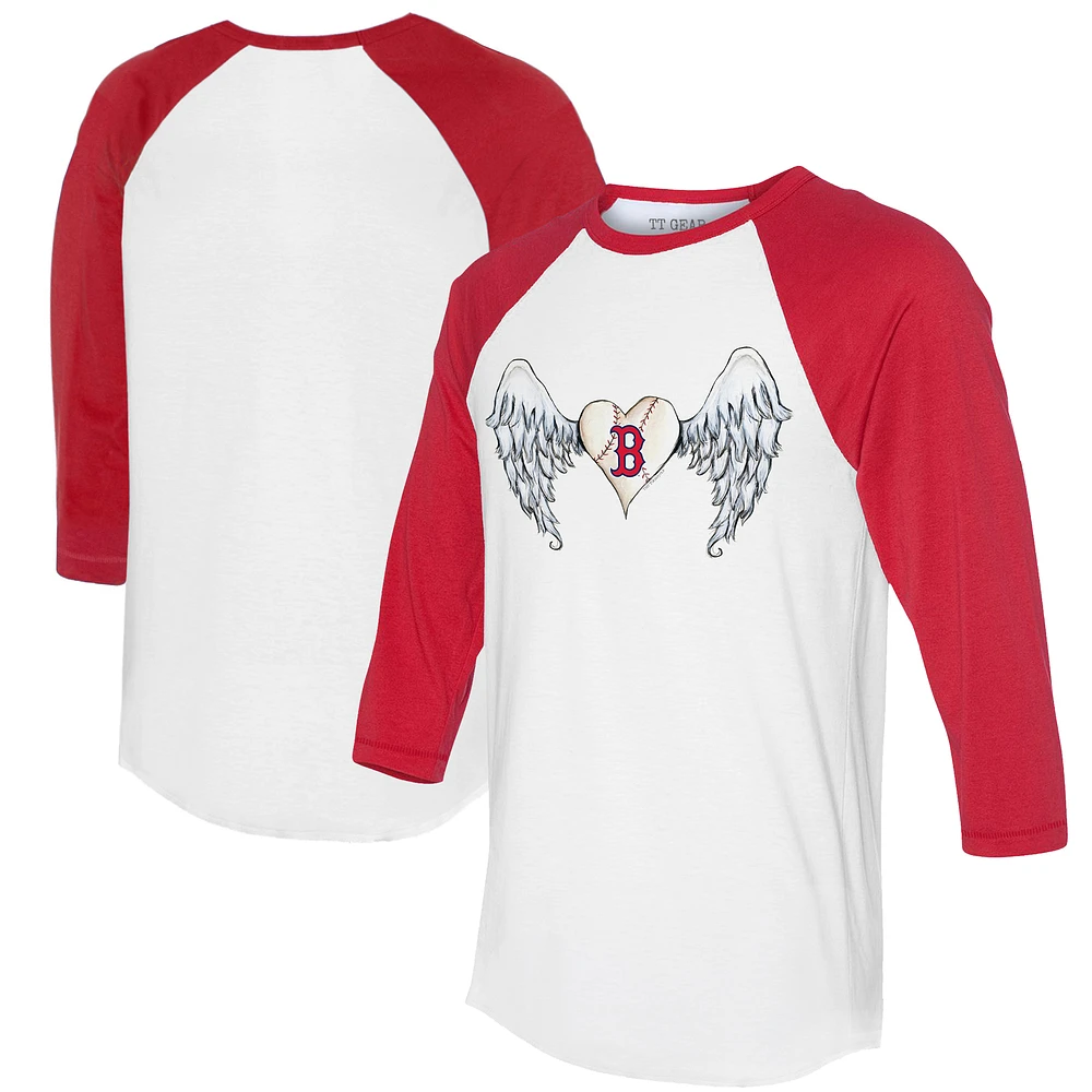 Women's Tiny Turnip White/Red Boston Red Sox Angel Wings 3/4-Sleeve Raglan T-Shirt
