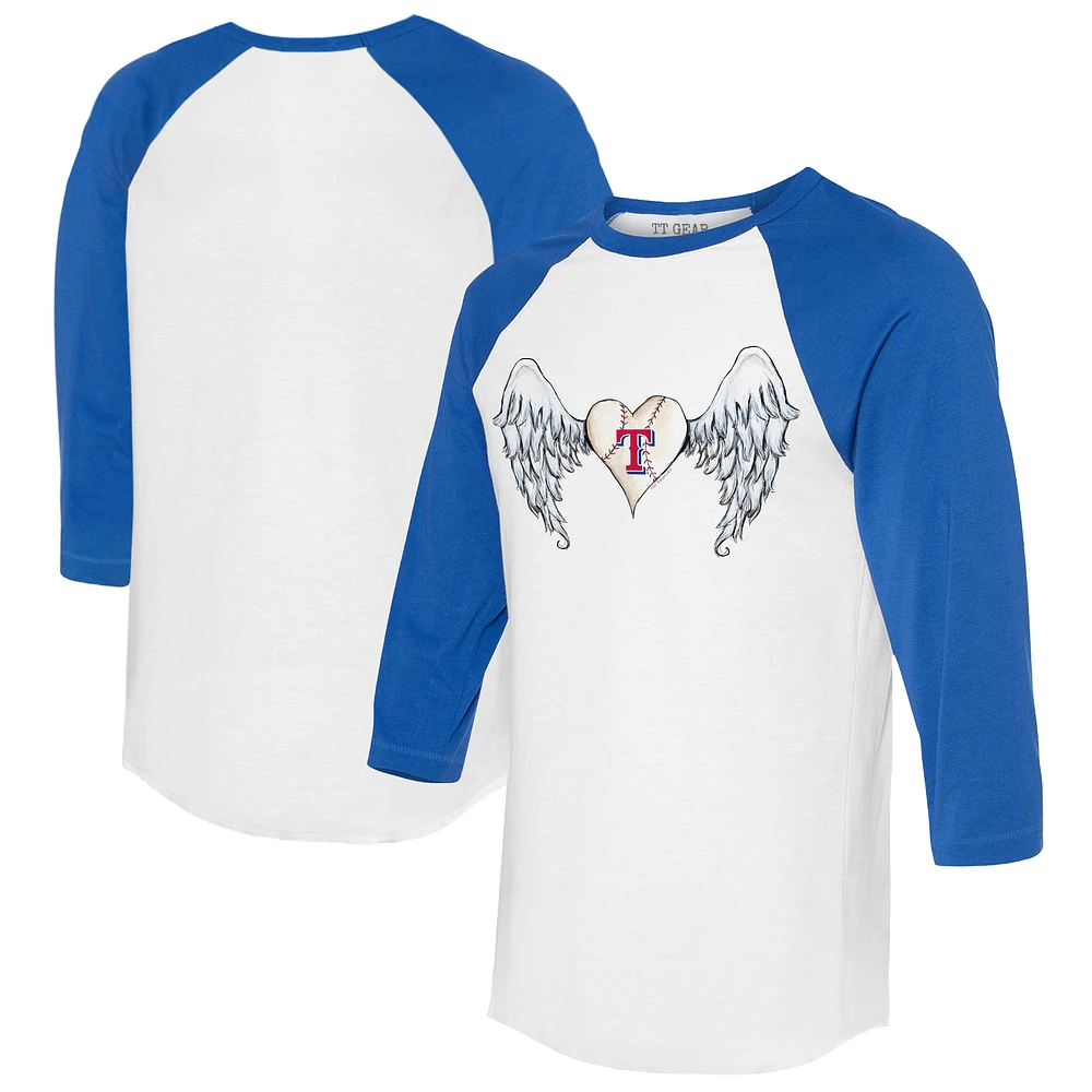 Women's Tiny Turnip White/Royal Texas Rangers Angel Wings 3/4-Sleeve Raglan T-Shirt