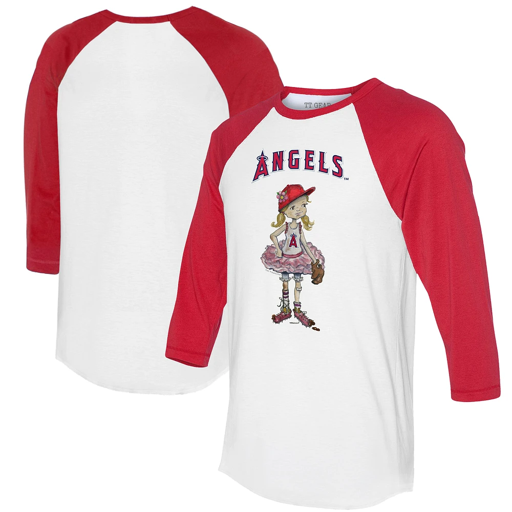 Women's Tiny Turnip White/Red Los Angeles Angels Babes 3/4-Sleeve Raglan T-Shirt