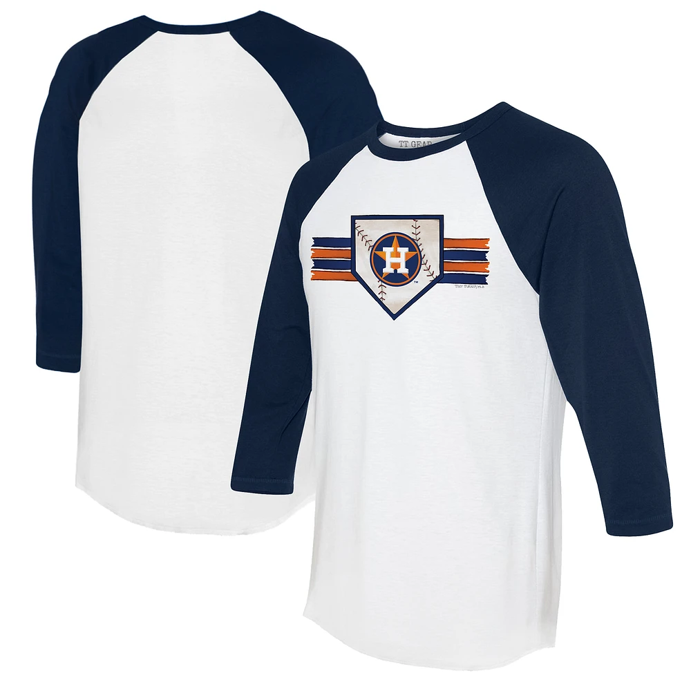 Women's Tiny Turnip White/Navy Houston Astros Base Stripe 3/4-Sleeve Raglan T-Shirt