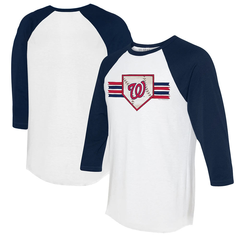 Women's Tiny Turnip White/Navy Washington Nationals Base Stripe 3/4-Sleeve Raglan T-Shirt