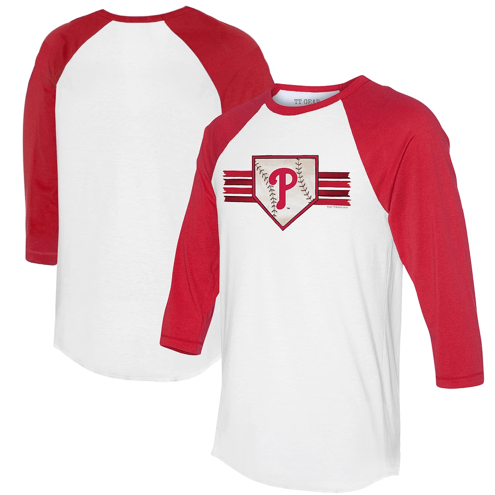 Women's Tiny Turnip White/Red Philadelphia Phillies Base Stripe 3/4-Sleeve Raglan T-Shirt