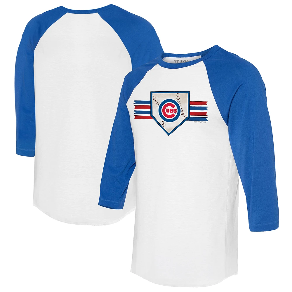 Women's Tiny Turnip White/Royal Chicago Cubs Base Stripe 3/4-Sleeve Raglan T-Shirt