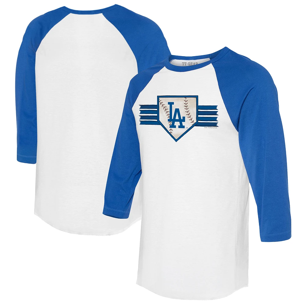 Women's Tiny Turnip White/Royal Los Angeles Dodgers Base Stripe 3/4-Sleeve Raglan T-Shirt