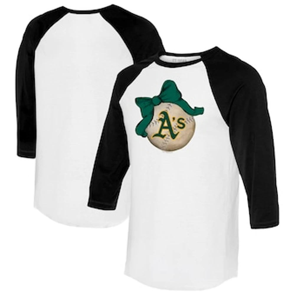 Women's Tiny Turnip White/Black Athletics Baseball Bow 3/4-Sleeve Raglan T-Shirt