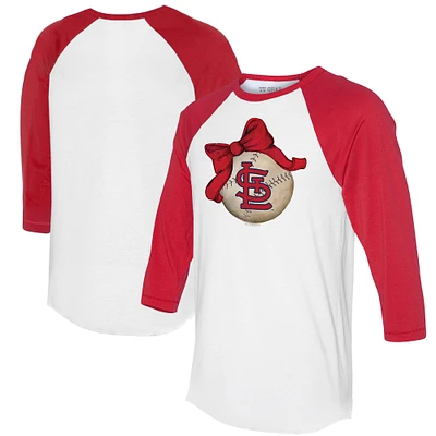 Women's Tiny Turnip White/Red St. Louis Cardinals Baseball Bow 3/4-Sleeve Raglan T-Shirt