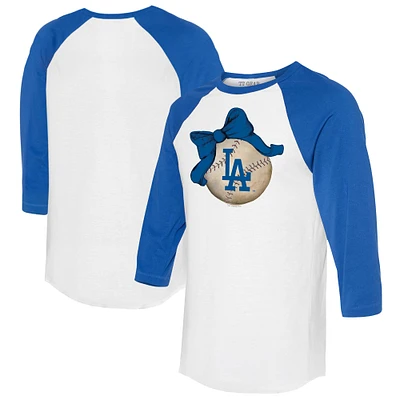 Women's Tiny Turnip White/Royal Los Angeles Dodgers Baseball Bow 3/4-Sleeve Raglan T-Shirt