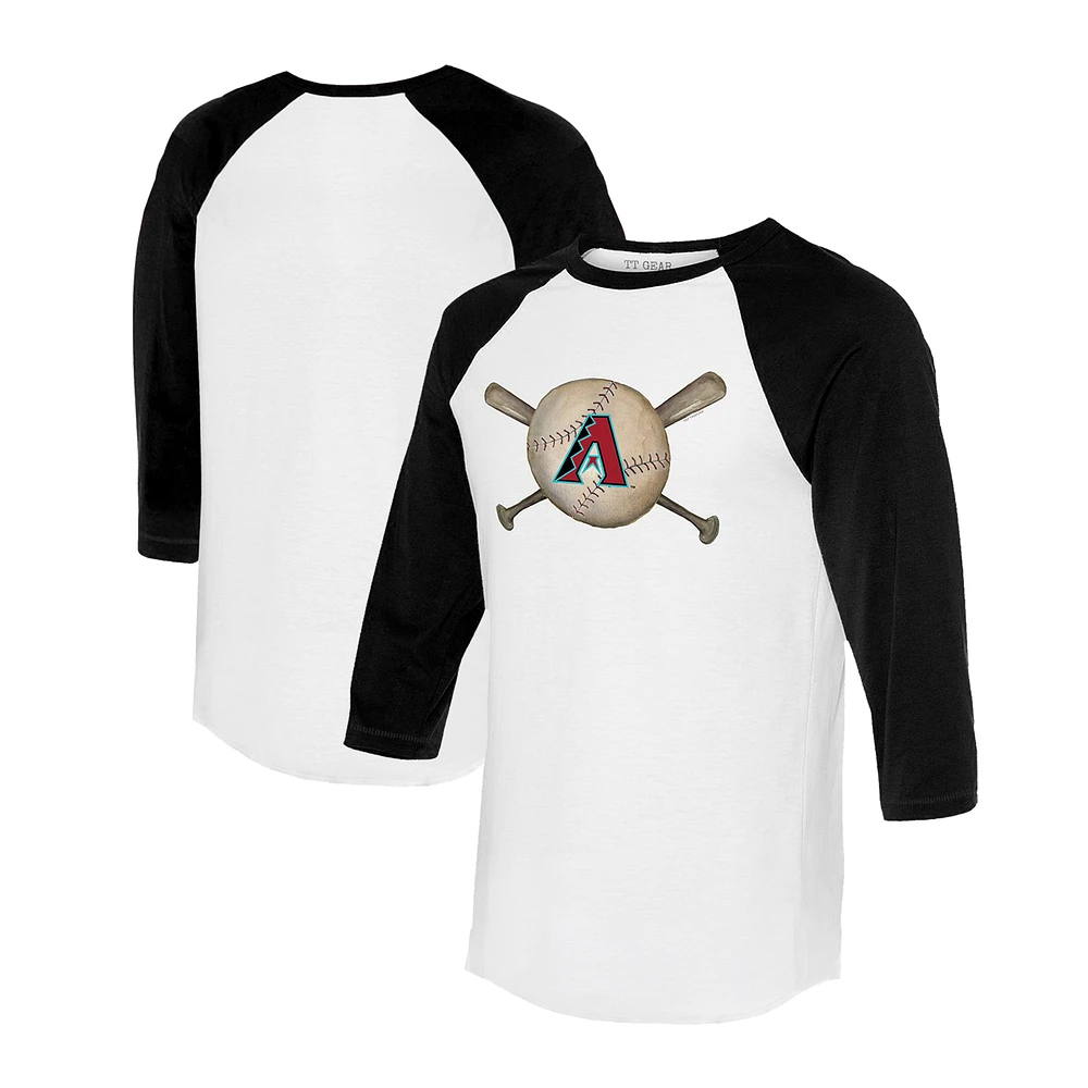Women's Tiny Turnip White/Black Arizona Diamondbacks Baseball Cross Bats 3/4-Sleeve Raglan T-Shirt