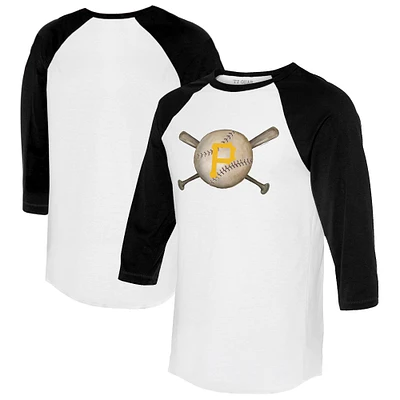 Women's Tiny Turnip White/Black Pittsburgh Pirates Baseball Cross Bats 3/4-Sleeve Raglan T-Shirt