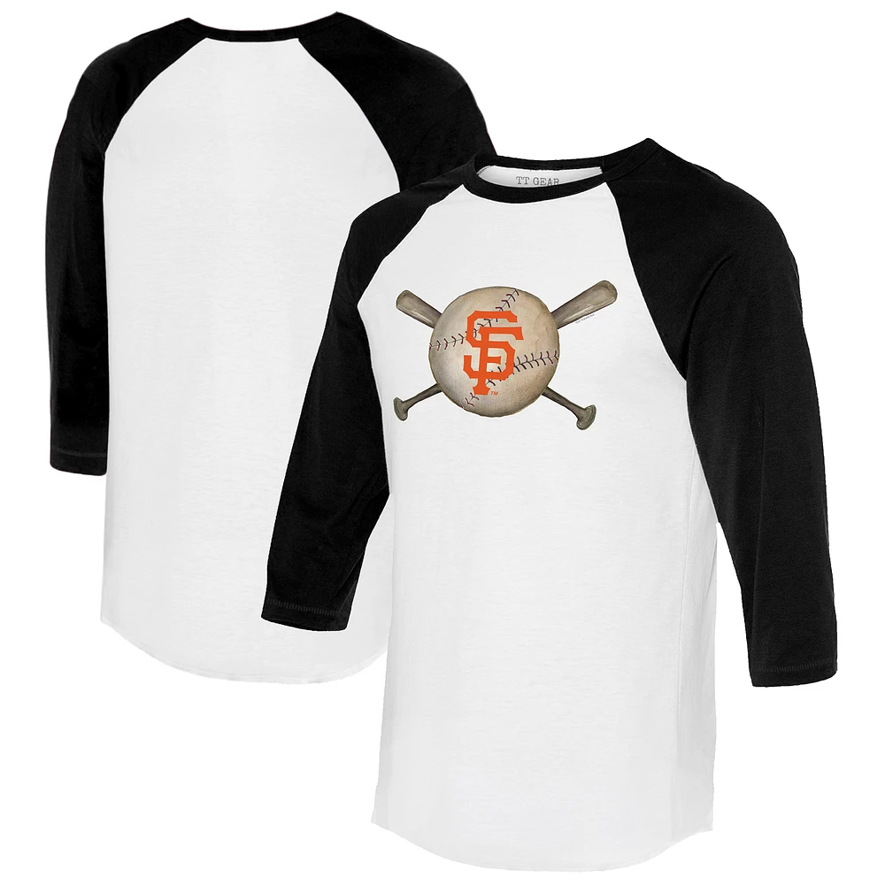 Women's Tiny Turnip White/Black San Francisco Giants Baseball Cross Bats 3/4-Sleeve Raglan T-Shirt