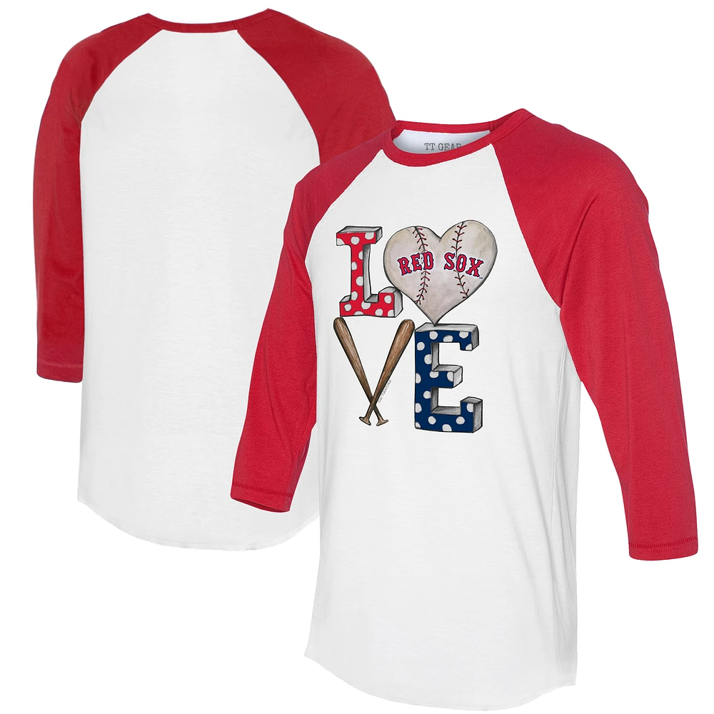 Women's Tiny Turnip White/Red Boston Red Sox Baseball Love Raglan 3/4-Sleeve T-Shirt