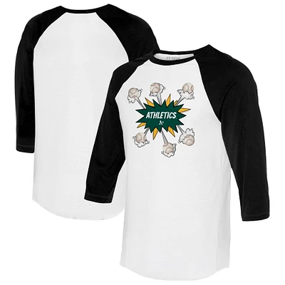 Women's Tiny Turnip White/Black Athletics Baseball Pow 3/4-Sleeve Raglan T-Shirt