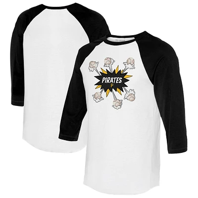 Women's Tiny Turnip White/Black Pittsburgh Pirates Baseball Pow 3/4-Sleeve Raglan T-Shirt