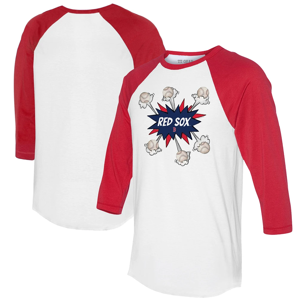 Women's Tiny Turnip White/Red Boston Red Sox Baseball Pow 3/4-Sleeve Raglan T-Shirt