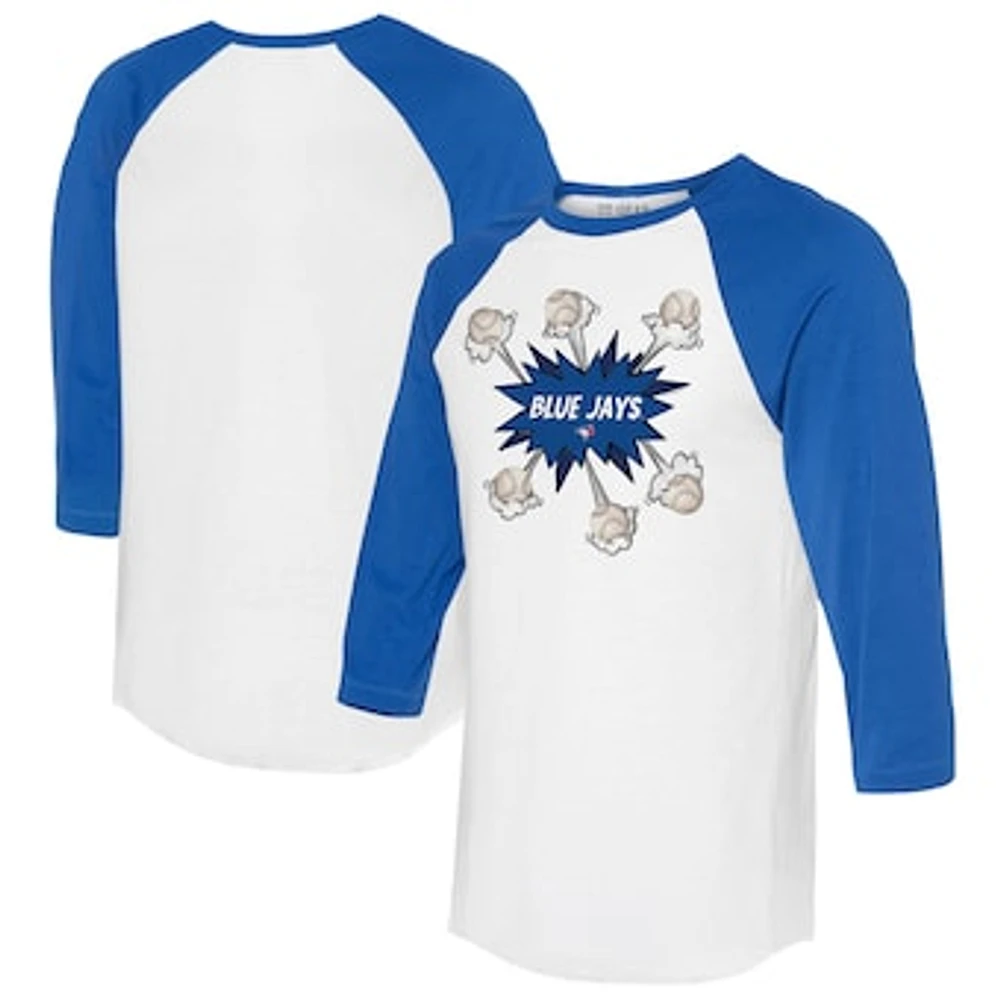 Women's Tiny Turnip White/Royal Toronto Blue Jays Baseball Pow 3/4-Sleeve Raglan T-Shirt