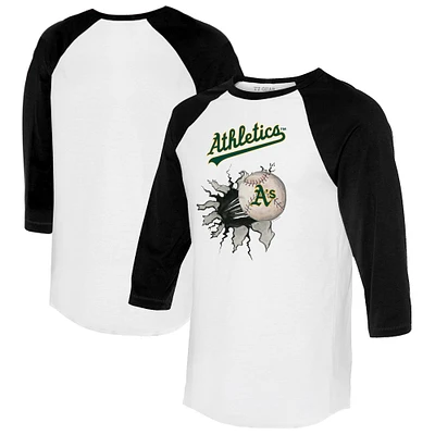 Women's Tiny Turnip White/Black Athletics Baseball Tear 3/4-Sleeve Raglan T-Shirt