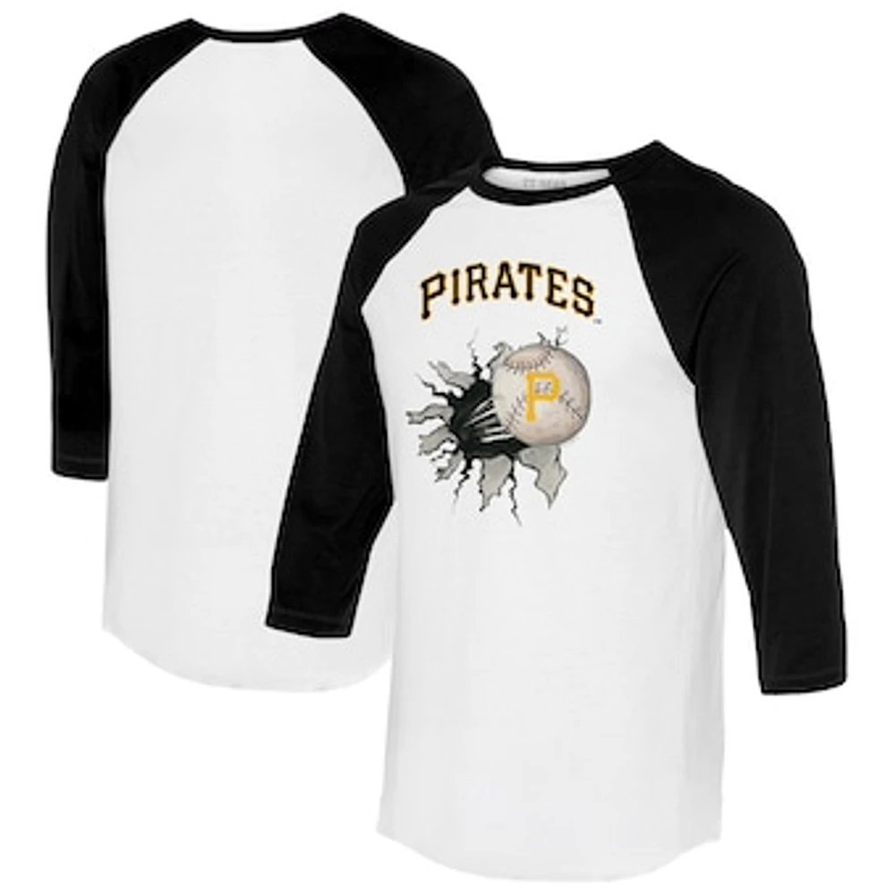 Women's Tiny Turnip White/Black Pittsburgh Pirates Baseball Tear 3/4-Sleeve Raglan T-Shirt
