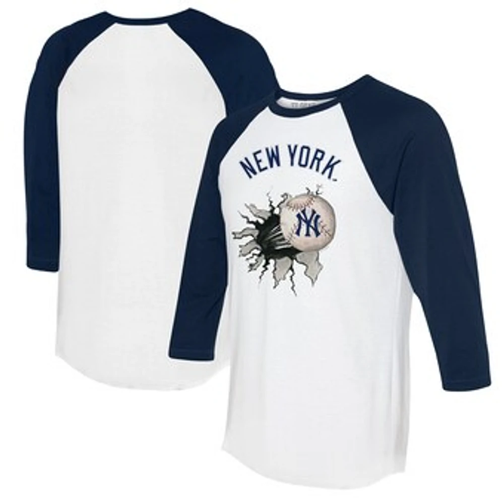 Women's Tiny Turnip White/Navy New York Yankees Baseball Tear 3/4-Sleeve Raglan T-Shirt