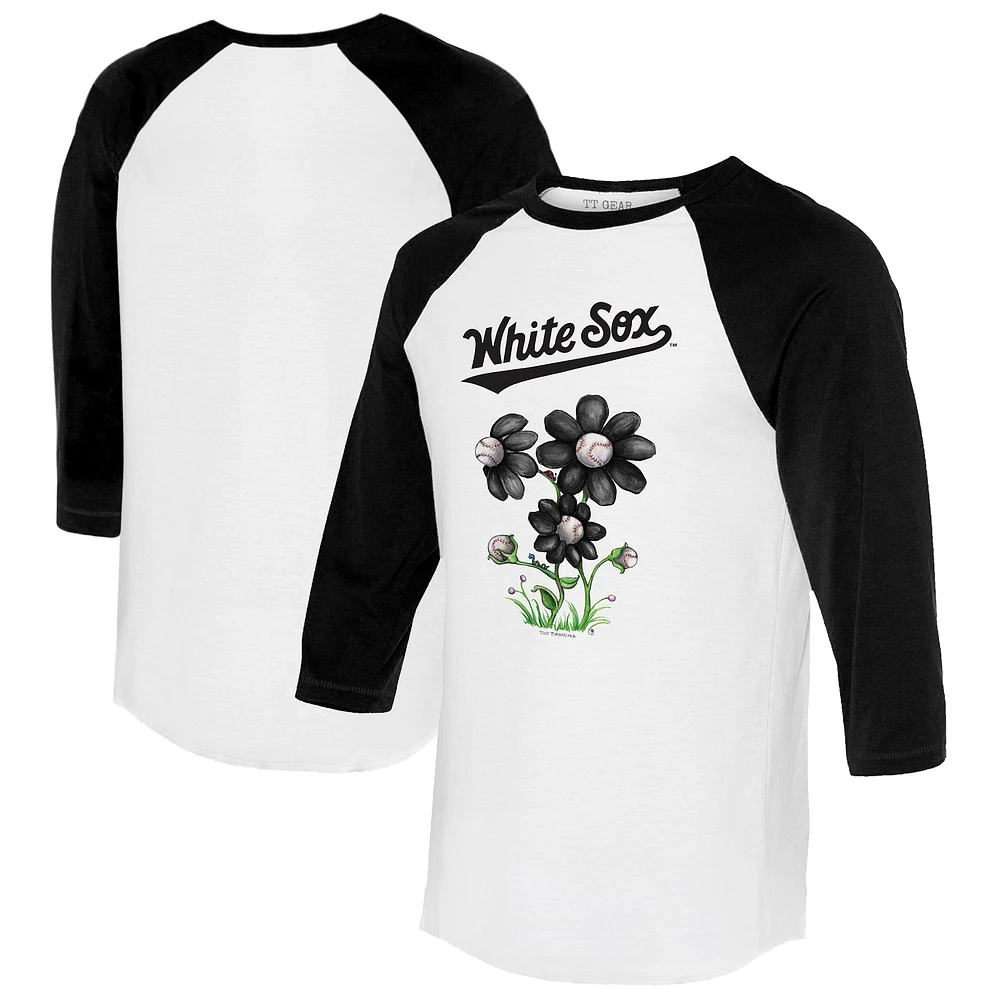 Women's Tiny Turnip White/Black Chicago White Sox Blooming Baseballs 3/4-Sleeve Raglan T-Shirt