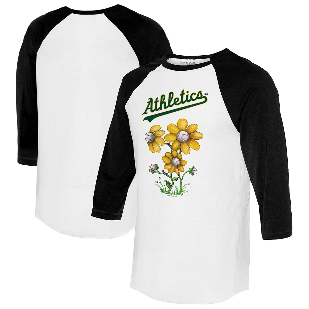 Women's Tiny Turnip White/Black Athletics Blooming Baseballs 3/4-Sleeve Raglan T-Shirt