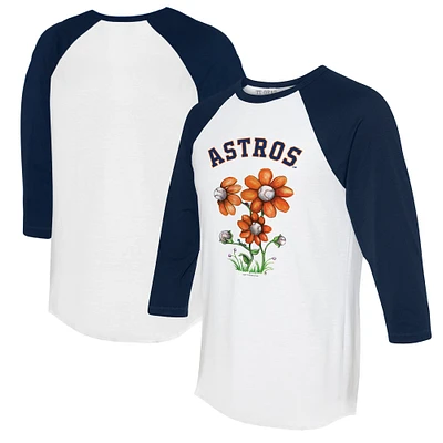 Women's Tiny Turnip White/Navy Houston Astros Blooming Baseballs 3/4-Sleeve Raglan T-Shirt