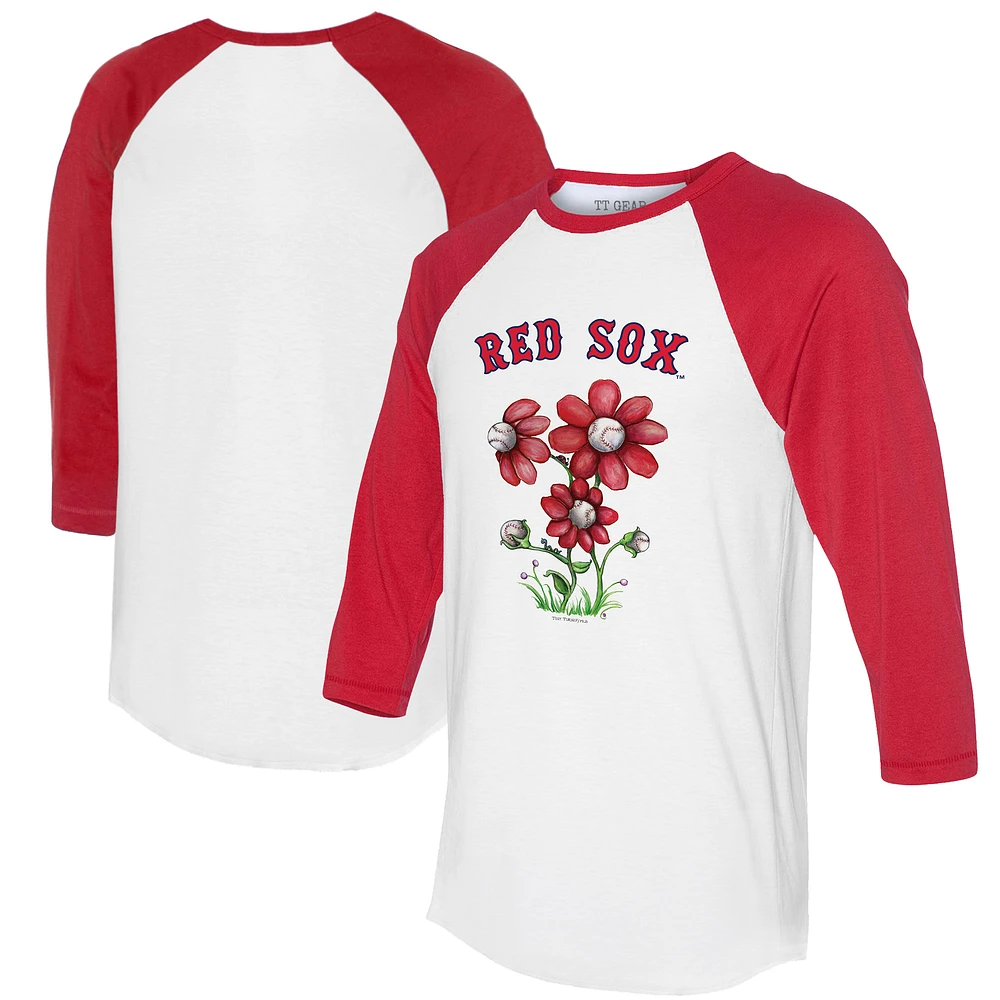 Women's Tiny Turnip White/Red Boston Red Sox Blooming Baseballs 3/4-Sleeve Raglan T-Shirt