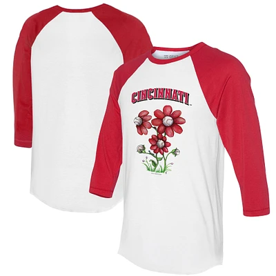 Women's Tiny Turnip White/Red Cincinnati Reds Blooming Baseballs 3/4-Sleeve Raglan T-Shirt