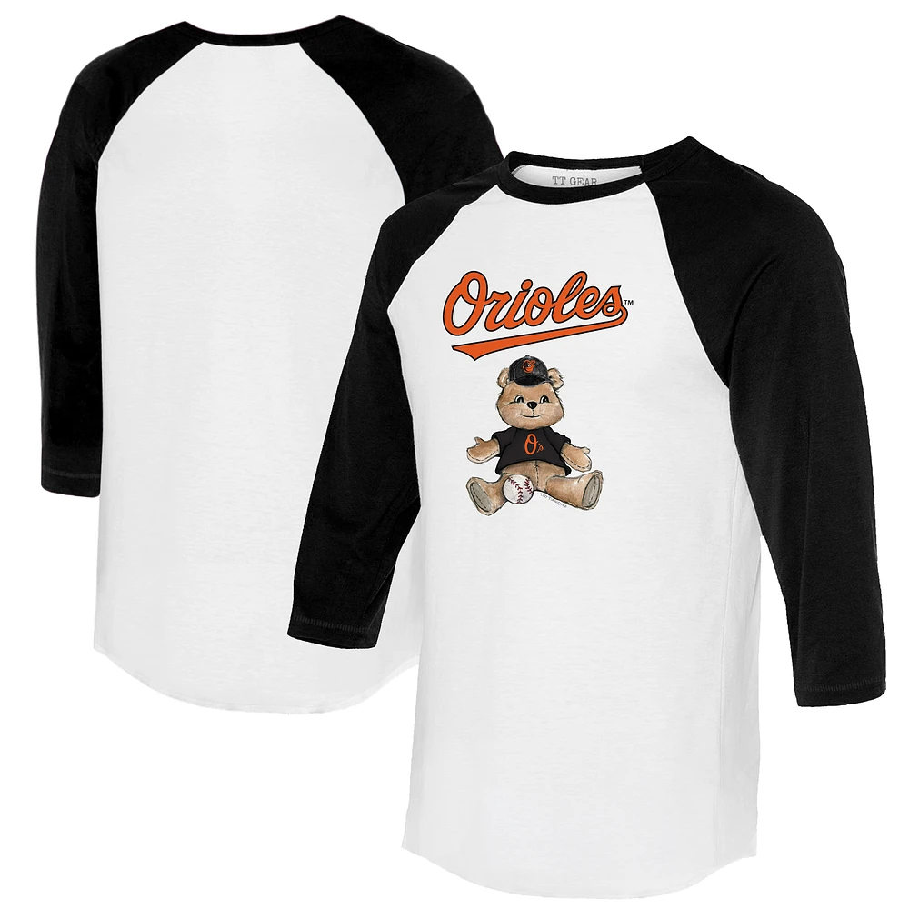 Women's Tiny Turnip White/Black Baltimore Orioles Teddy Boy 3/4-Sleeve Raglan T-Shirt