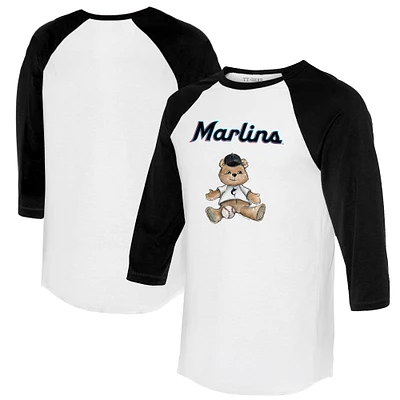 Women's Tiny Turnip White/Black Miami Marlins Teddy Boy 3/4-Sleeve Raglan T-Shirt