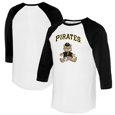 Women's Tiny Turnip White/Black Pittsburgh Pirates Teddy Boy 3/4-Sleeve Raglan T-Shirt