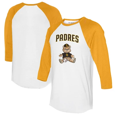 Women's Tiny Turnip White/Gold San Diego Padres Teddy Boy 3/4-Sleeve Raglan T-Shirt